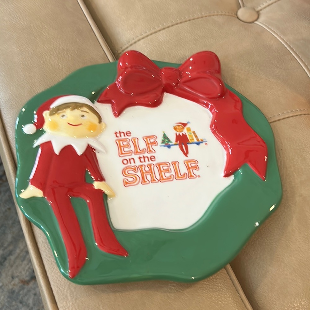 From Barnes & Noble elf on the shelf, earthenware cookie plate